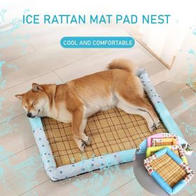 Breathable Pet Puppy Cooling Mat Bed Summer Protection Cervical Spine Cat Dog Ice Mat Square Rattan Kennel Supplies (Color: Orange, Size: 50cm*40cm*7cm)