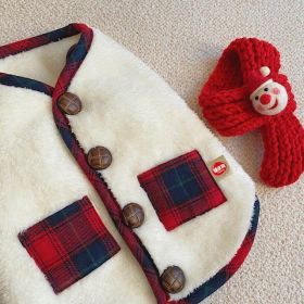 Small and medium dog plush coat; warm and soft dog coat; with scarf; chrismas pet clothing (Size: S, Colour: White [with scarf])