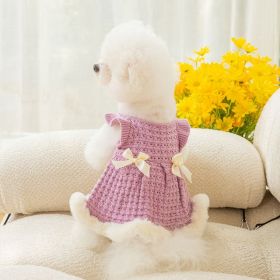 Warm and thickened dog clothes in autumn and winter; bow sweater skirt; dog sweater (Size: XS (recommended weight 0.5-2 kg), Colour: Purple skirt)