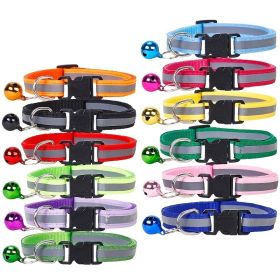Nylon Collar Reflective With Small Bell For Dog & Cat; Dog Collar; Adjustable dog collar (Color: Rose Red, Size: Adjustment)